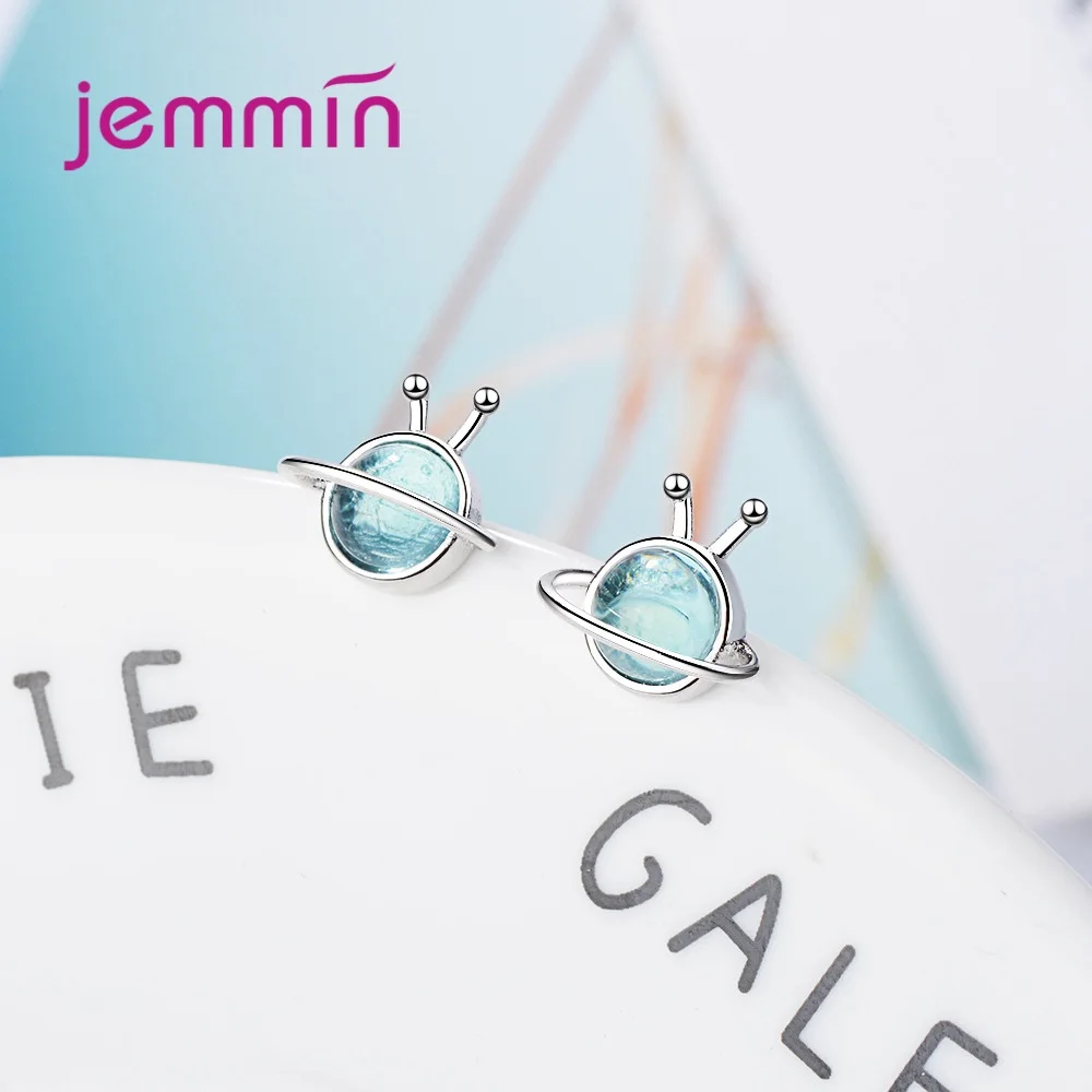 

Little Girl Child Earrings 925 Sterling Silver Blue Enameled Planet Novelty Party Accessories Jewelry Needle Pin/Back Stoppers