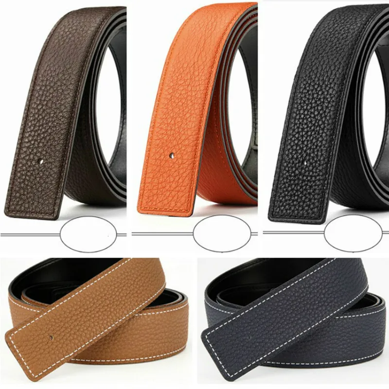 Embossed Leather Leather Belt Not Taping Head Smooth Buckle Body Leather Headless Belt H No Buckle Belt 3.8cm Luxury Belt