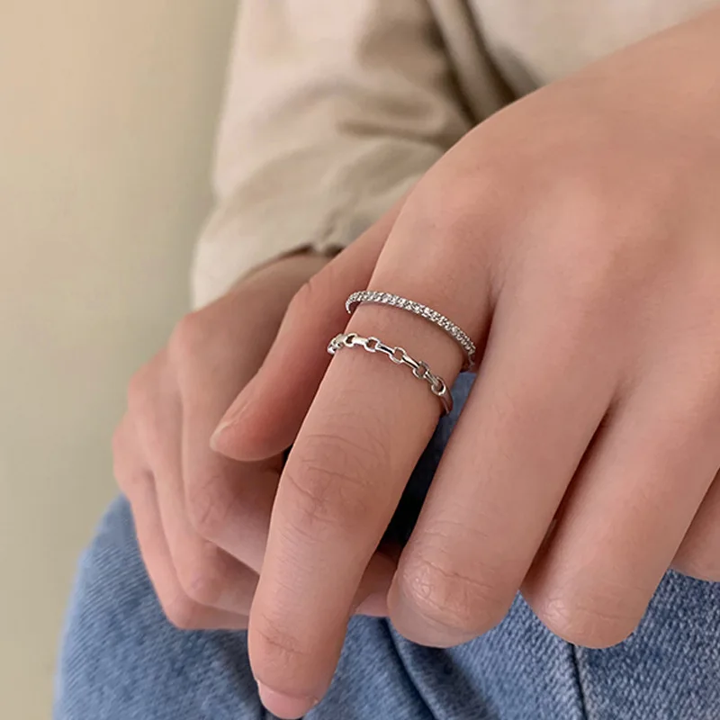 

Trend Handmade Silver Color Hollow Circle Double-Deck Rings Micro Inlaid zircon Ring For Girl Women Ring Fashion Jewelry
