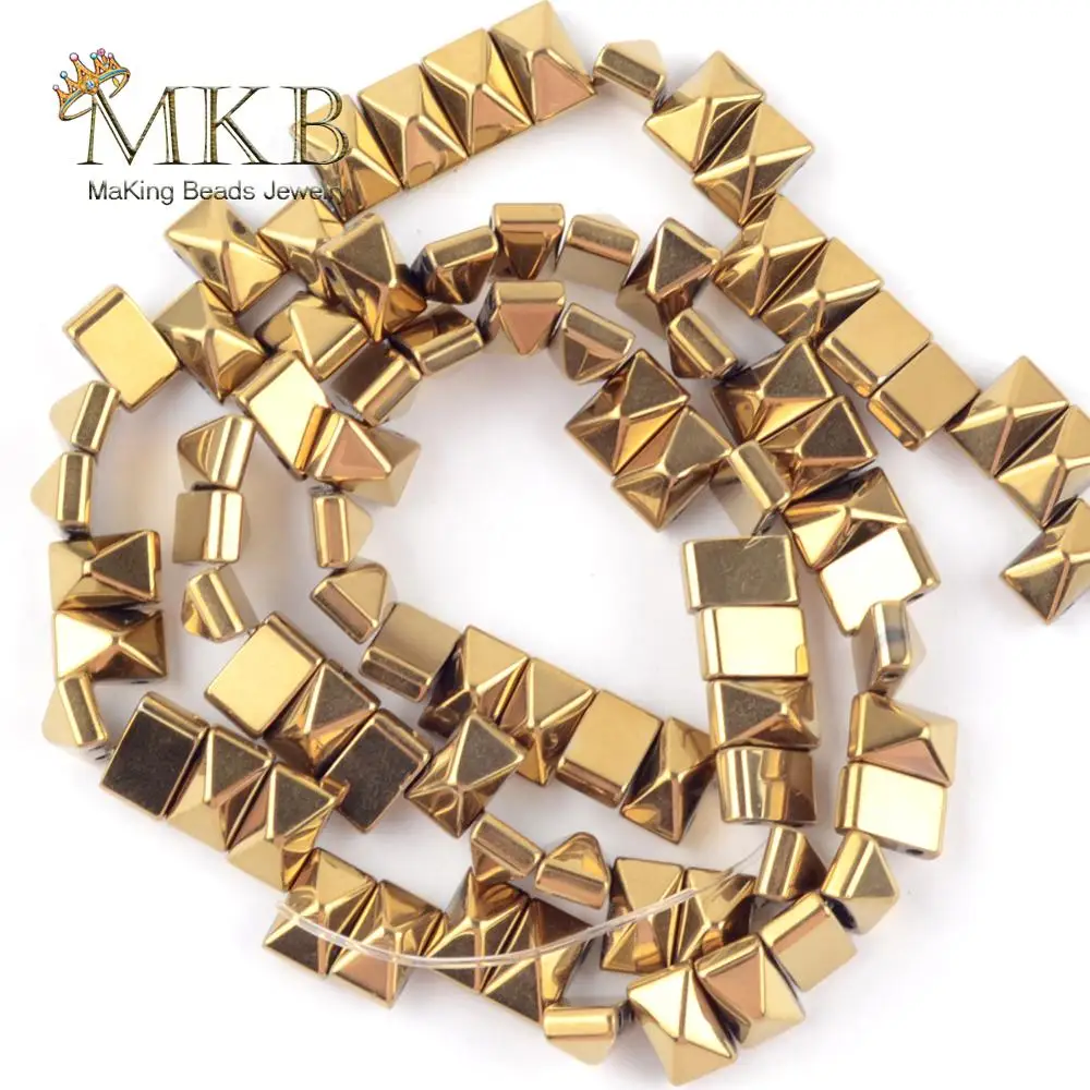 

Natural Color Golds Pyramid Double Hole Hematites Stone Spacer Beads For Jewelry Making 6*3/6*6/8*4mm DIY Bracelets Necklace 15"