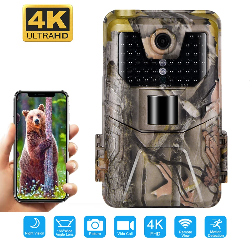 Outdoor Wifi APP Bluetooth Control Trail Camera 4K Video Live Show Wildlife Hunting Cam WIFI900PRO 30MP Night Vision Photo Traps