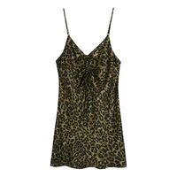 new women animal print mini dress ladies v neck pleated straps backless short clothing sexy chic summer light party dresses