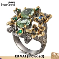 dreamcarnival hot selling stunning cz ring for women engagement party vintage flower eye catching olivine zircon jewelry wa11688