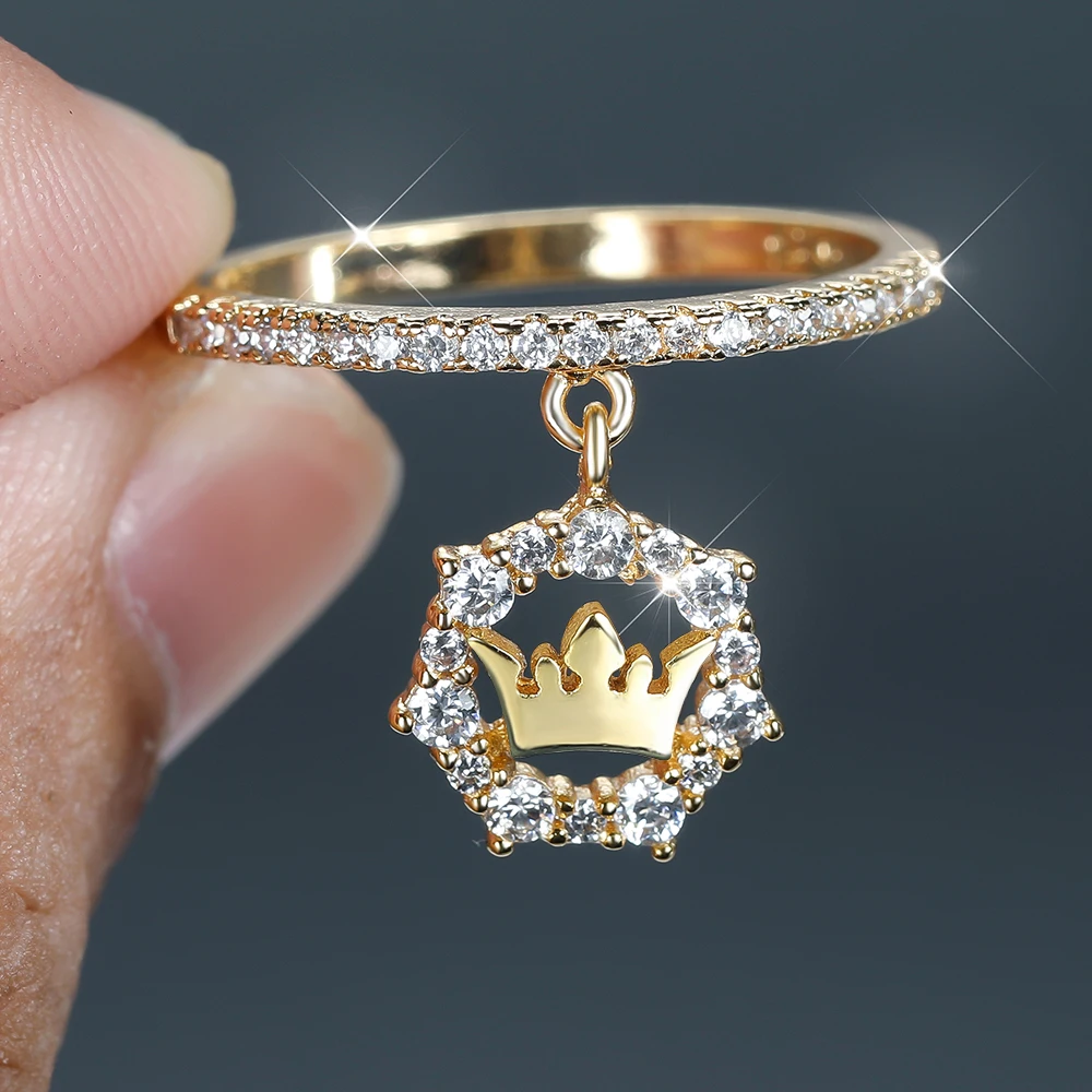

Cute Crown Pendant Ring for Women Silver Gold Stackable Thin Ring Hollow Design Bride Wedding Engagement Promise Ring Jewelry