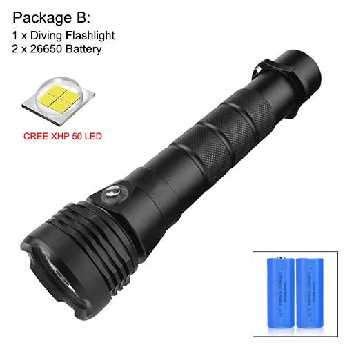 with 26650 battery CREE XHP50 светодиодный вспышка для подводного погружения и светильник белого и желтого цвета светильник подводный Водонепроницаемый 80 м Дайвинг Фонарь 4000 люмен светодиодный Дайвинг Фонарь - Испускаемый цвет: with 26650 battery