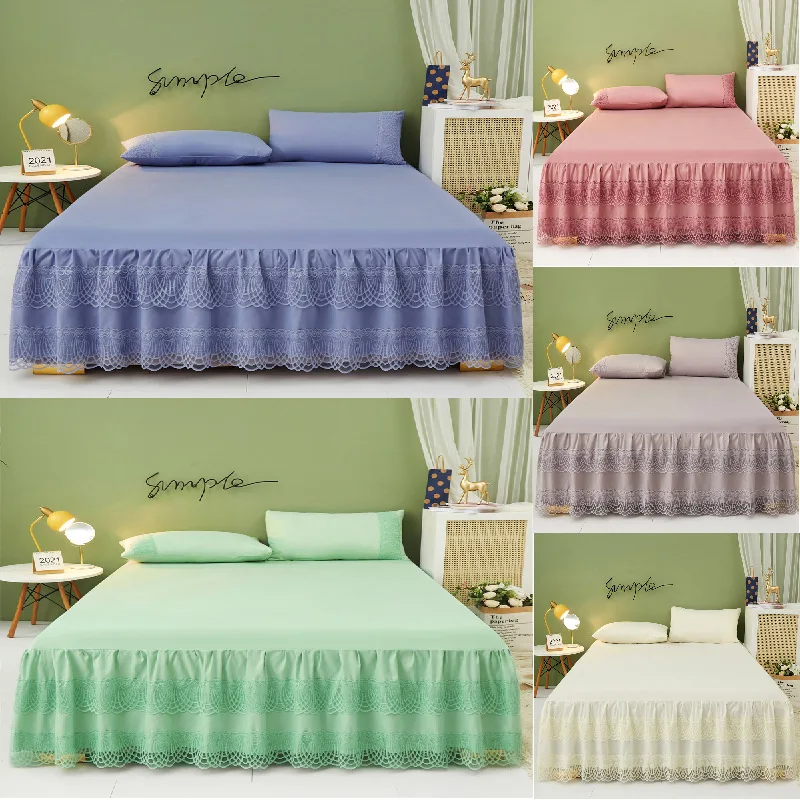 

Новинка 2021, кружевная постельная юбка в стиле принцессы, постельное белье серии с мультяшным рисунком, однотонная постельная юбка с листьями лотоса, постельное белье