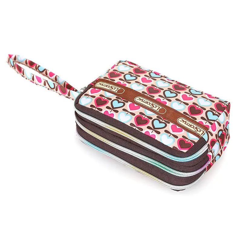 

Women large long purse, hand bag , cell phone bag, fabric printing three zipper purse