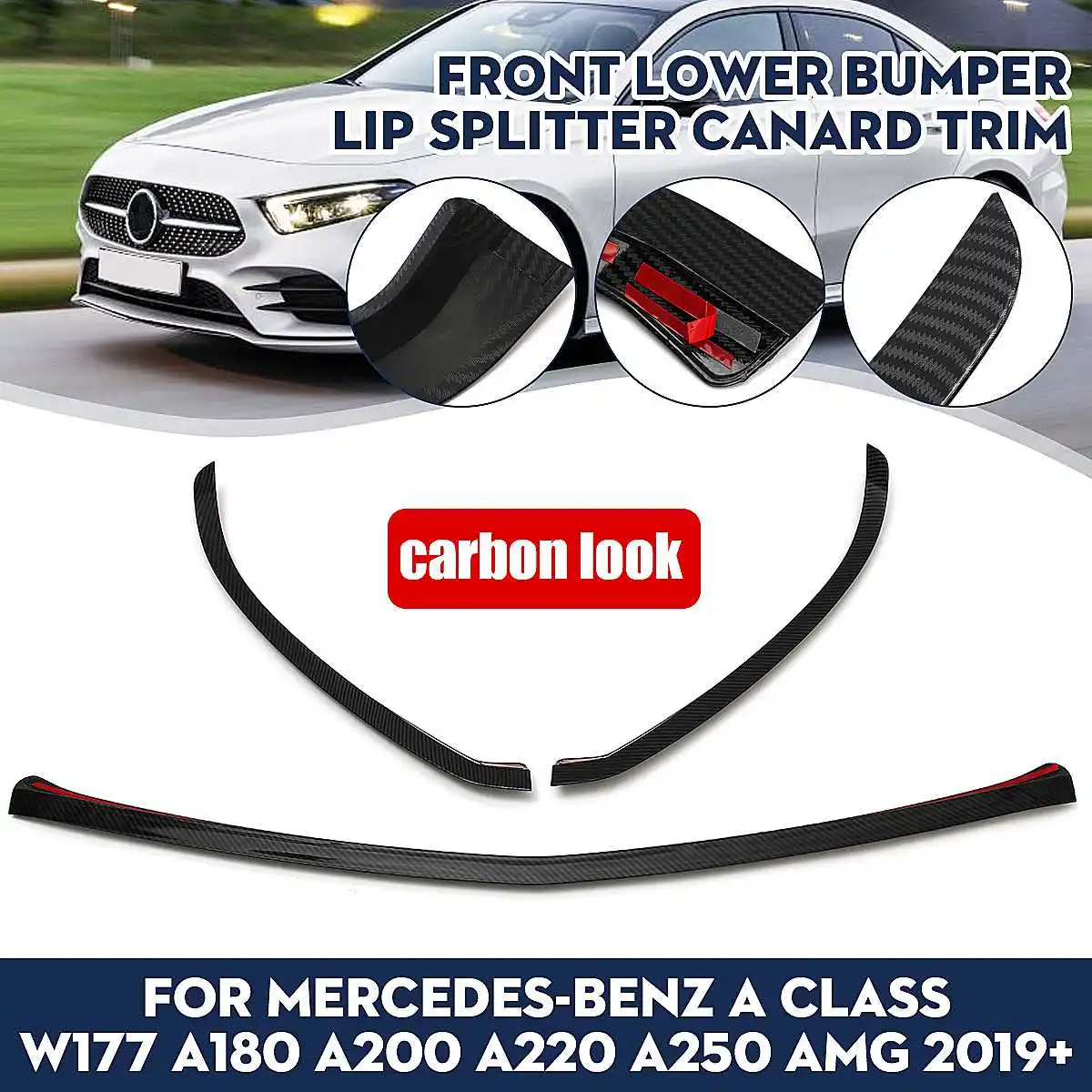 

Сплиттер для переднего нижнего бампера Mercedes-benz A Class W177 2019 +, утюжок для отделки A180, A200, A220, A250, для автомобилей AMG, стилинг, 3 шт.