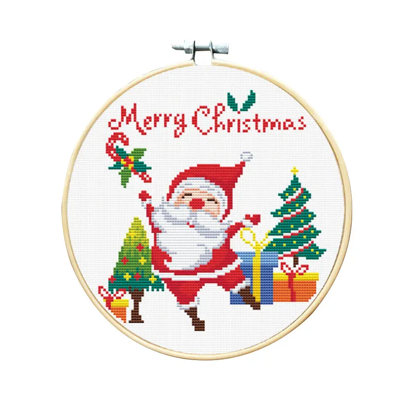 

Christmas DIY Embroidery Starter Kit with Xmas Themed Pattern Embroidery Hoop Cotton Linen Cloth Thread Needlework Sewing Craft