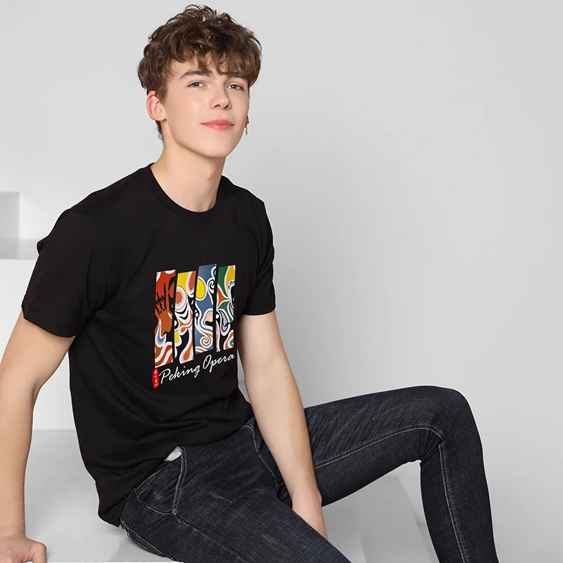 

Футболка мужская с круглым вырезом, тенниска из 100% хлопка с принтом Пекинской оперы, повседневная майка с короткими рукавами, лето 2020