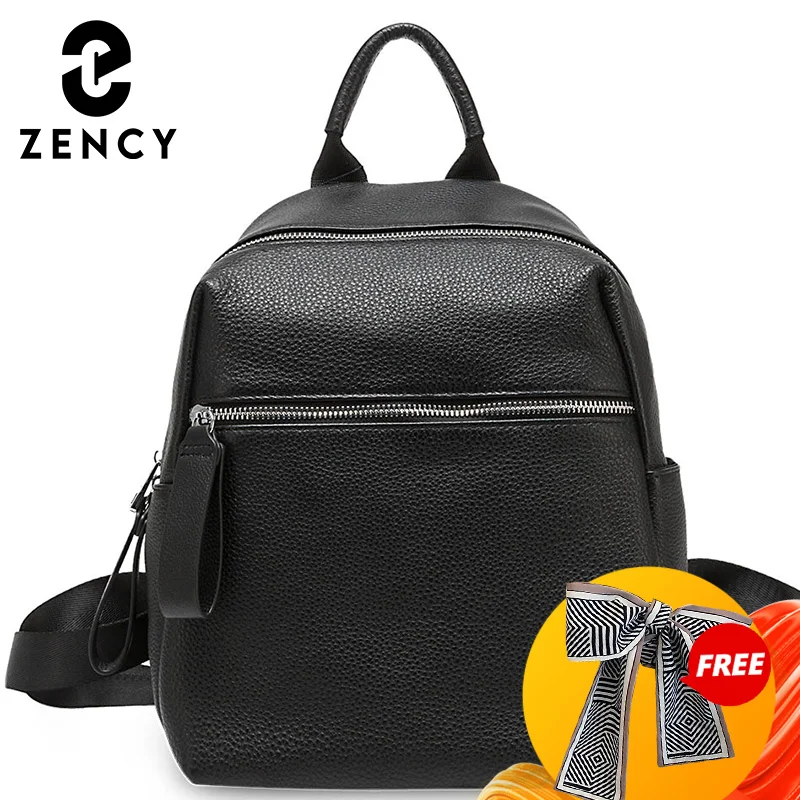 

Zency Fashion Women Backpack 100% Genuine Leather Daily Casual Travel Bag High Quality Schoolbag For Girls Black Knapsack