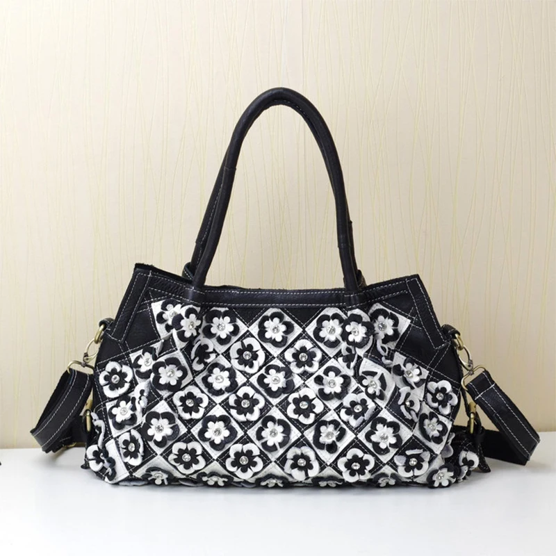 

HAWSON Trend Handbags Personality Fashion Retro Contrast-Color Real Leather Handbag Tote Shoulder Bag Ladies Casual Handbag