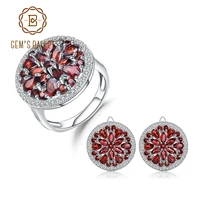 gems ballet 11 65ct natural red garnet earrings cocktail ring set 925 sterling silver gemstone vintage jewelry set for women