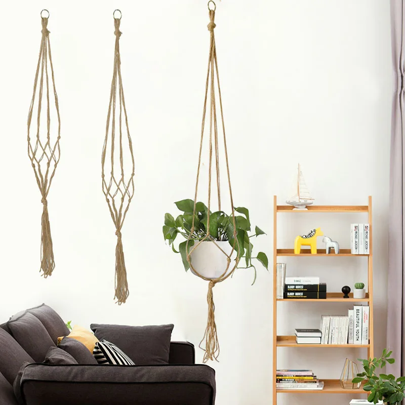 Handmade Flower Pot Hanging Basket, 35-48 Inches, Vintage Decor, Knotted Rope Plant Hanger for Home and Garden, Macrame Plant Holder, Net Bag Tray image 2