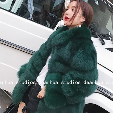 Dark green ZADORIN новое зимнее женское пальто из искусственного лисьего меха, большие размеры, Женское пальто со стоячим воротником и длинным рукавом, куртка из искусственного меха, меховой жилет fourrure - Цвет: Dark green