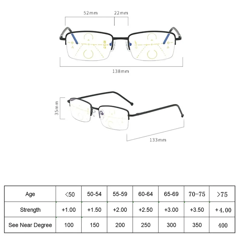 

New Unisex Progressive Multifocal Reading Glasses Titanium Frame Metal Presbyopia Eyewear Bifocal Anti Blue Light Glasses