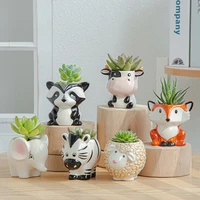 cartoon animal ceramic flowerpot zebra sheep cow head mini pot succulent plants bonsai pots home decor gardening decorative pot
