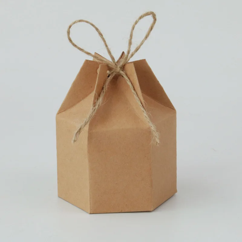 

50pcs Creative Kraft Paper Candy Gift Boxes Lantern Hexagon Shape Wedding Favors Cake Gift Packaging Boxes Dragees Box Bags
