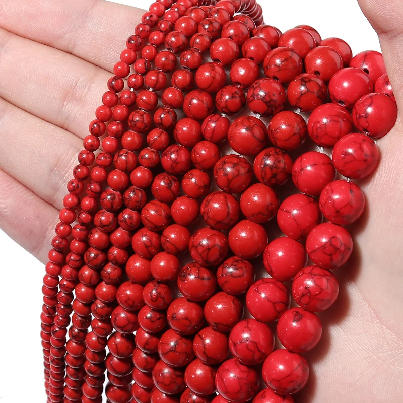 Круглые Бусины Из Натурального Красного бирюзового камня 4/6/8/10/12 мм