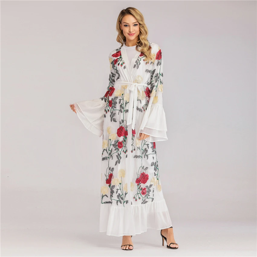 

Muslim Fashion Dress for Women Abaya Dubai Arabic Kaftan Embroidery Long Sleeve Ladies Arab Hijab Islamic Clothing S-2XL