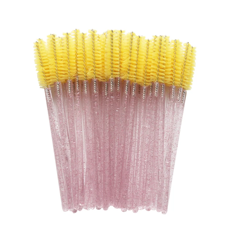 sh-br-pink-yellow 1/50 шт Блестящий одноразовый аппликатор для ресниц, палочки для завивки ресниц, набор кистей для туши для бровей, ложки для бровей-расческа, палочки, кисти для завивки - Handle Color: sh-br-pink-yellow