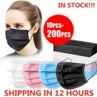 В наличии 10-200 шт. маска одноразовая маска для лица Черный Nonwove 3 слоя маска для полости рта фильтр против пыли дышащие защитные маски для взрослых
