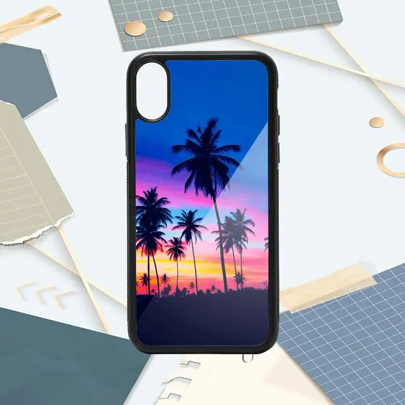 

Summer beach sunset palm trees Phone Case PC for iPhone 11 12 pro XS MAX 8 7 6 6S Plus X 5S SE 2020 XR