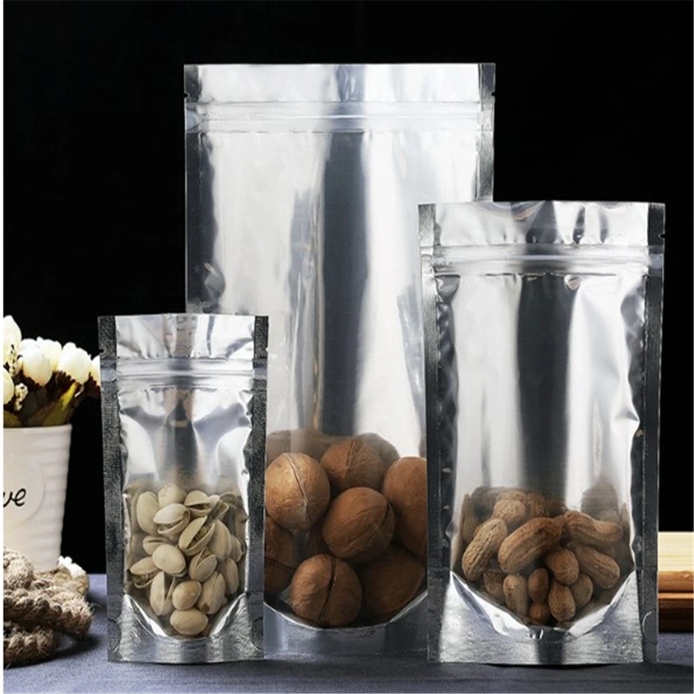 

100pcs/pack Silver Aluminum Foil Clear Plastic Packaging Bags Heat Seal Vacuum Pouches Bag Food Storage Pack Mylar Bags