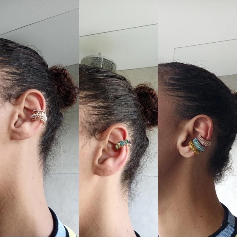 

2021 New Arrival Multicolor CZ Crystal Ear Cuff Stackable C Shaped Ear Clips No Pierced Cartilage Earring for Women Earcuffs