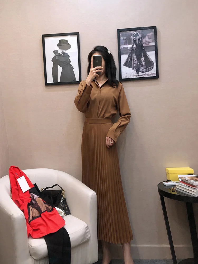 

6079 early spring women's dress 2021 new tea break French Pleated Dress Design sense minority blue dress