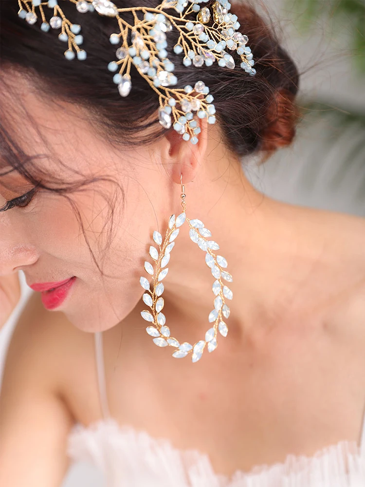 Золотой свадебный ювелирный набор для волос винтажный головной убор и серьги