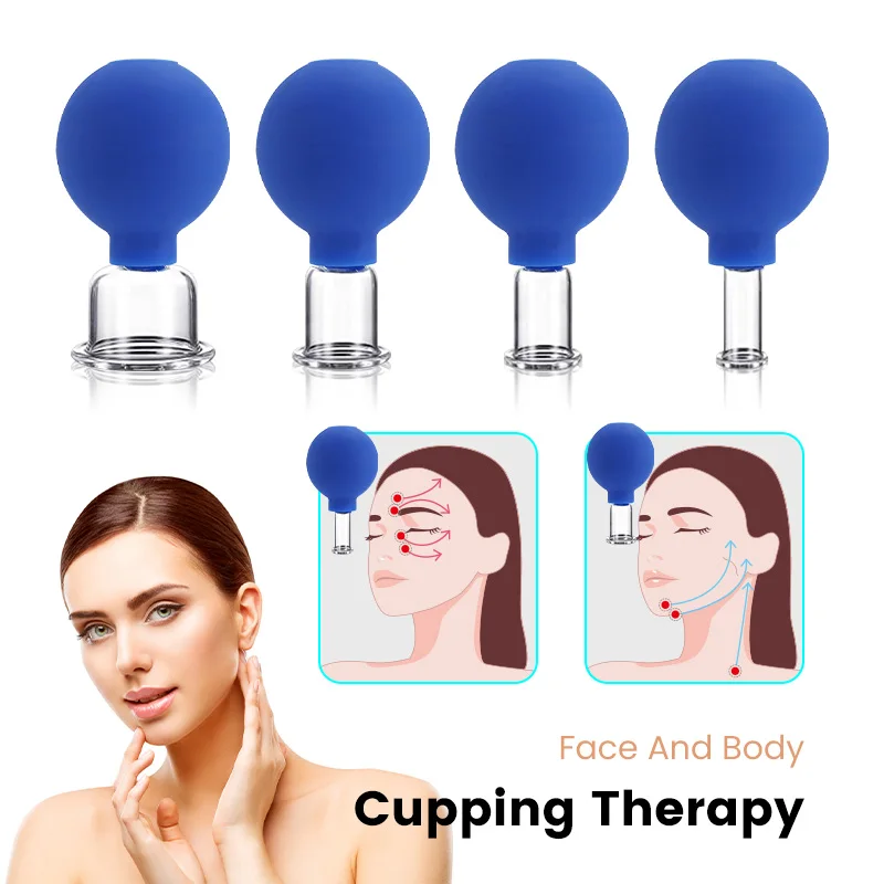 

4pcs Vacuum Cupping Cups Set Face Cupping Set Cans Rubber Head Anti Cellulite Massage Chinese Therapy Health Care Health Massage