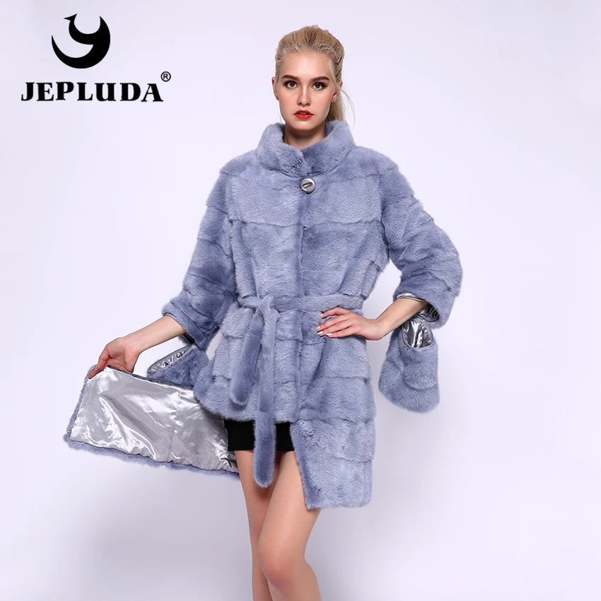 

JEPLUDA Casual Real Fur Coat Women Full Pelt Natural Female Mink Mandarin Collar Soft Warm Winter Jacket Women Mink Fur Coat