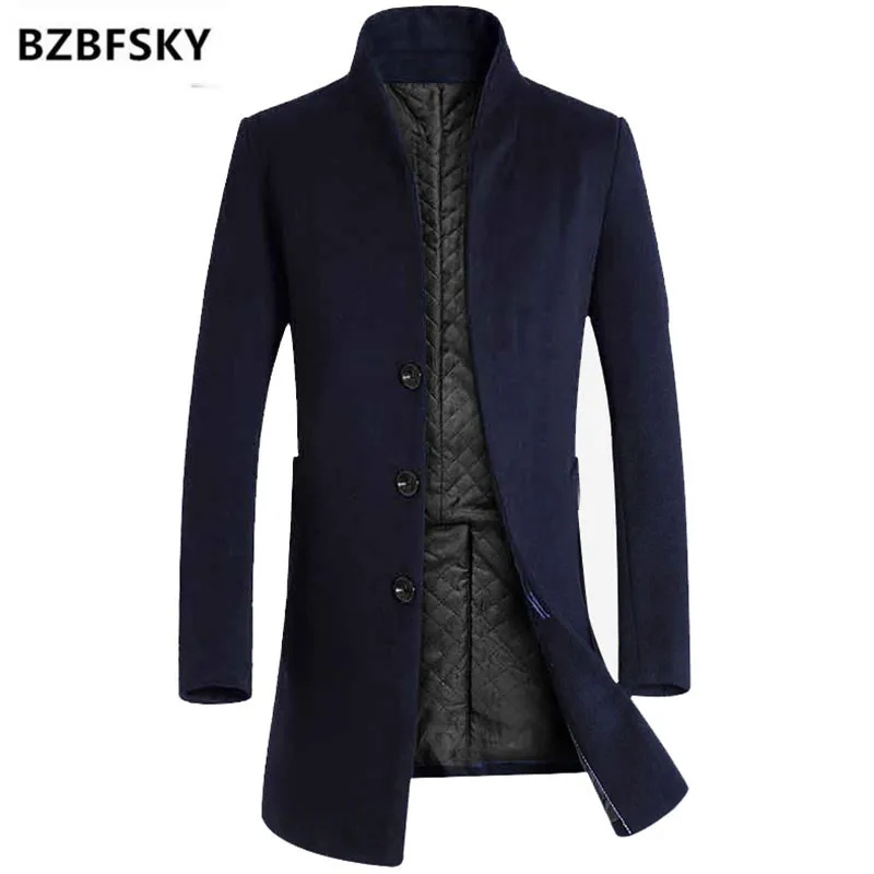 

Men's Solid 3 Buttons Single Breasted Wool Winter Coats for Men Medium Long Jackets Man's Slim fit Peacoat 2021 Male Trench