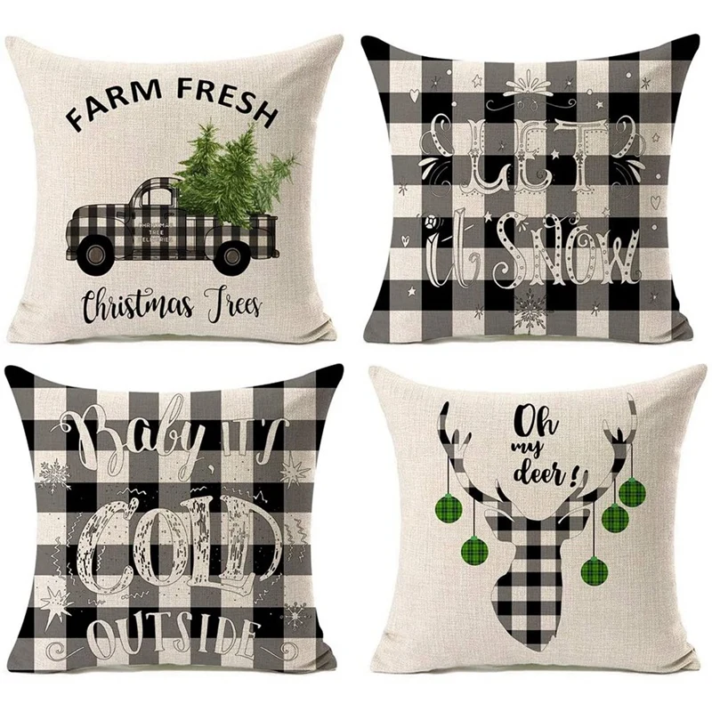 

Christmas Decorations Pillow Covers Buffalo Plaid Farmhouse Decor Throw Pillow Cases Retro Cushion Cover Home Decoration