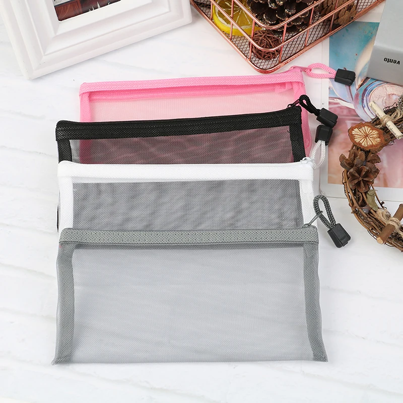 

1PC Simple Transparent Mesh Pencil Case Nylon Office Student Pencil Cases Nylon Kalem Kutusu School Supplies Pen Bags Wholesale