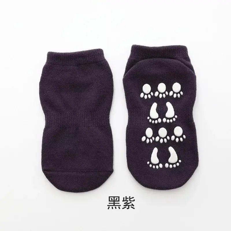 black purple Теплые хлопковые носки для малышей; сезон осень-зима; Детские Носки ярких цветов; носки-тапочки для мальчиков и девочек; нескользящие носки с резиновой подошвой - Цвет: black purple
