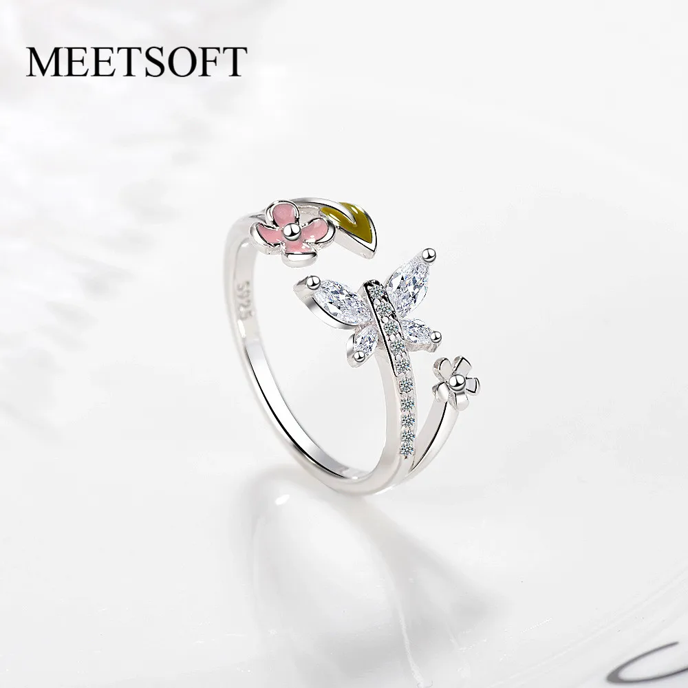 Регулируемое кольцо MEETSOFT для женщин ювелирное изделие с покрытием из серебра Copal