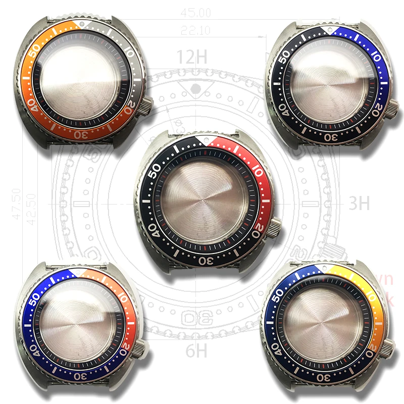

Мужские часы 45 мм с разноцветным внутренним кольцом для чехла skx007 skx009 316L из нержавеющей стали со стеклом для Seiko NH35A NH36A