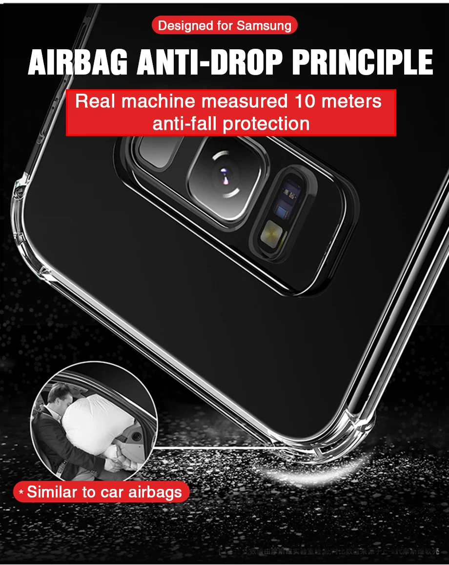 Силиконовые чехлы для телефонов Airbag для Samsung Galaxy S8 S9 S10 Plus мягкая задняя крышка на Note 8 9 10 A50 A70 A10 прозрачная оболочка