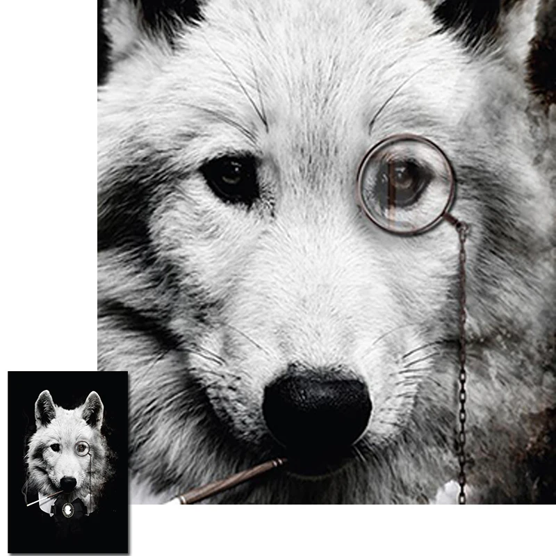 Картина на холсте Черно белая для гостиной Тигр носорог Жираф плакат со львом