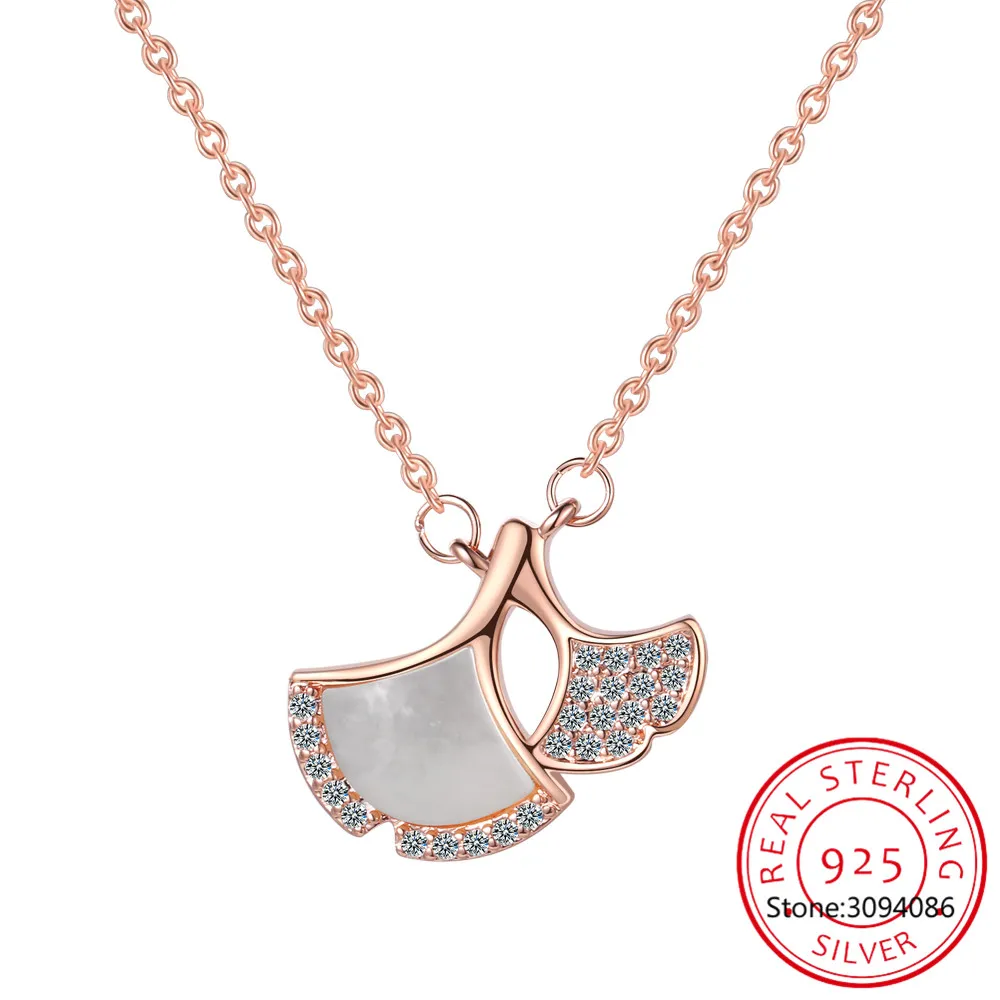 

925 Sterling Silver Rose Gold Plated Small Skirt Necklace Fan Pendant Feminine Glamour Fashion Brand Luxury Jewelry