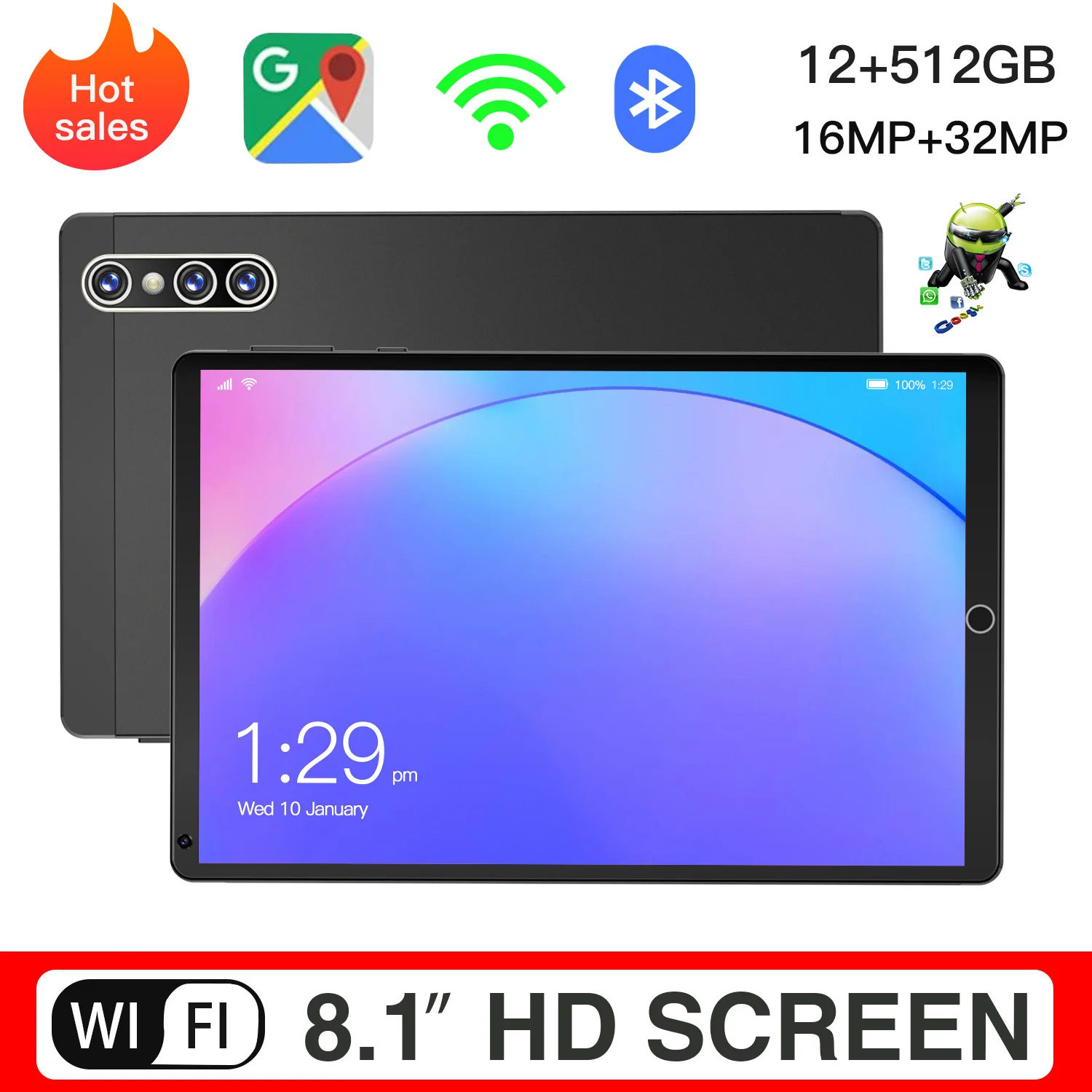 

Y85 Pad Tablets 8.1 inch 12GB RAM 512GB ROM tablet Android10 tablete 4G LTE phonecall tablets 8800mAh 16+32MP camera Tablet pc