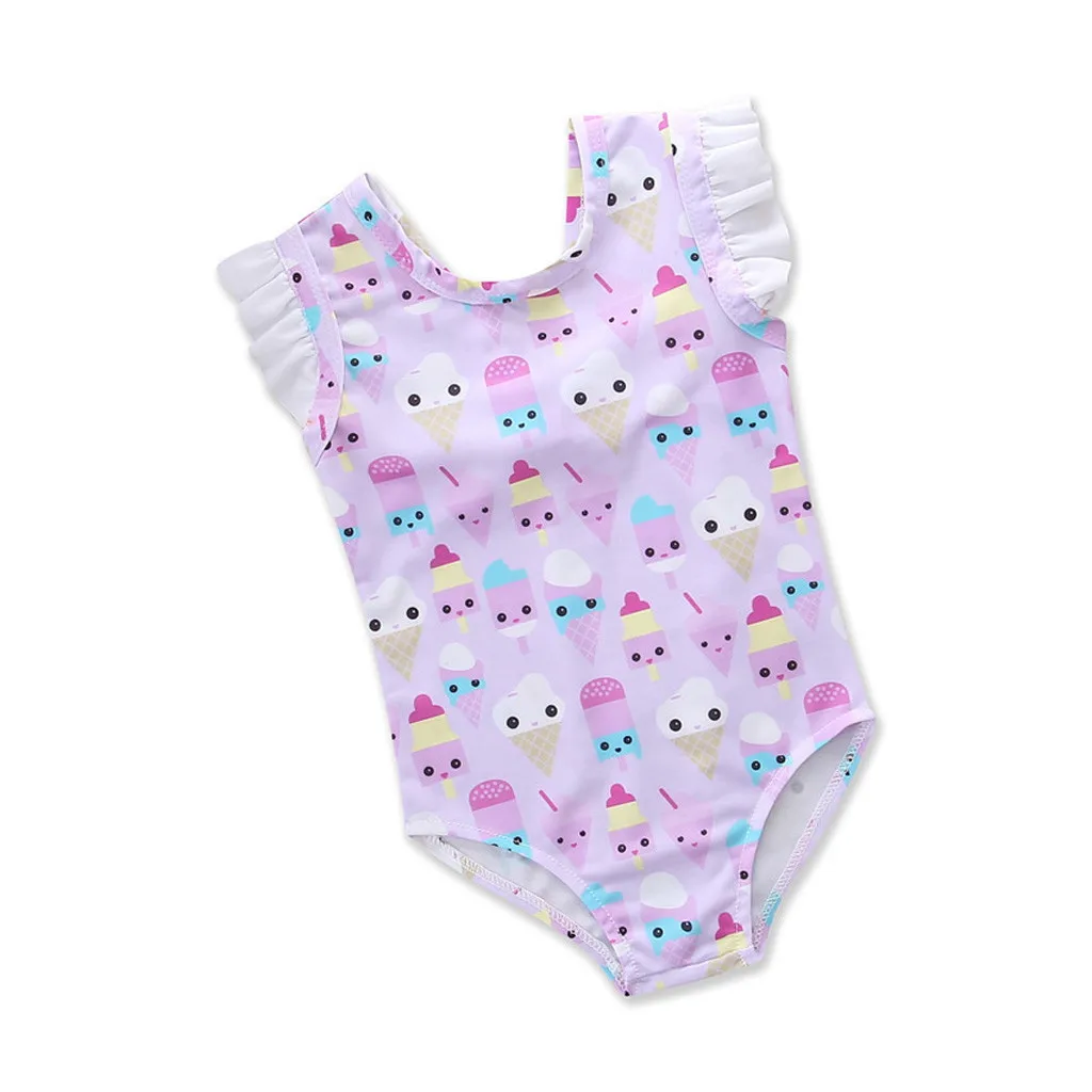 Милый Цельный купальник с цветочным принтом и рюшами Детский бантом для малышей