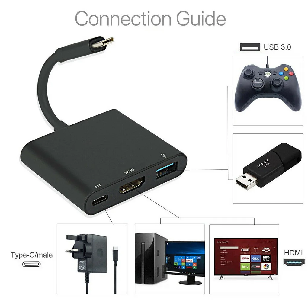 Адаптер USB 3.0 Type C 3 в 1 преобразователь Аудио и видео выход преобразующие