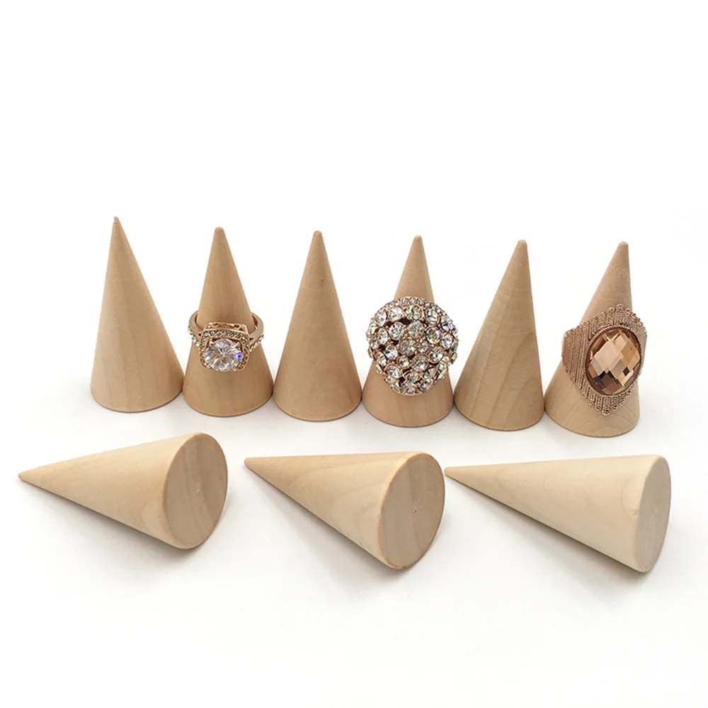 

5 Pcs Ring Organizer Wooden Cone Creative Ring Holder Solid Wood Jewelry Display Stand Tools Storage Supplies