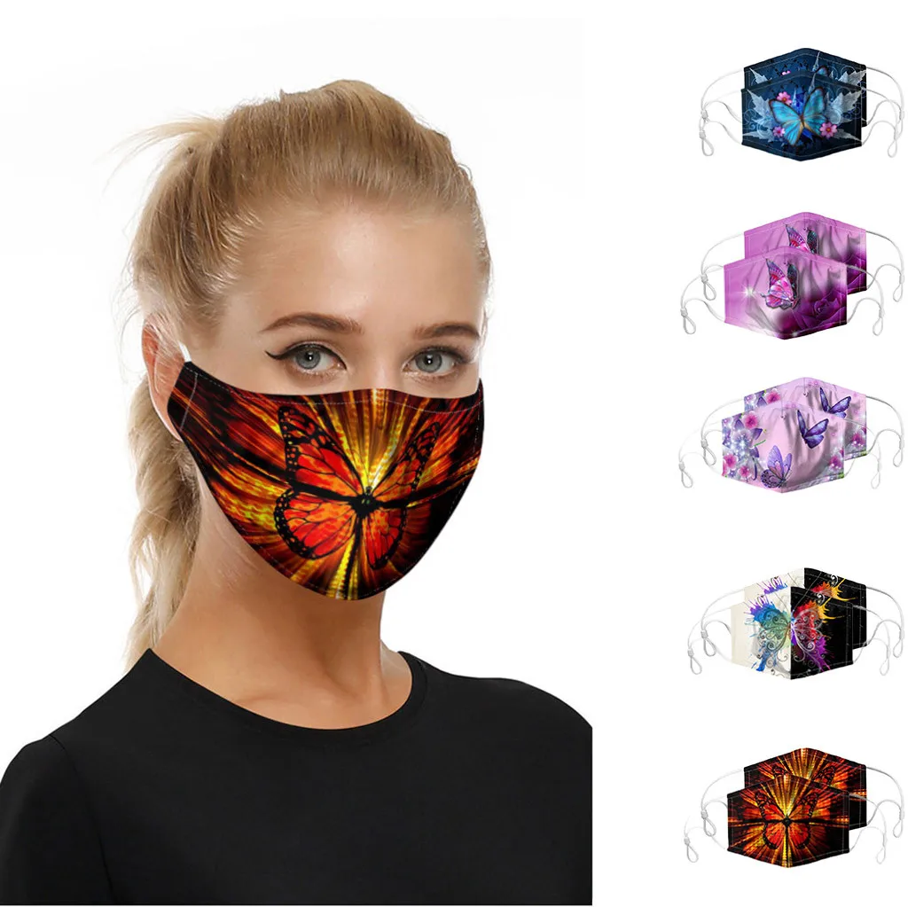 Маски для лица многоразовые с принтом бабочки 2 шт.|Женские маски| |
