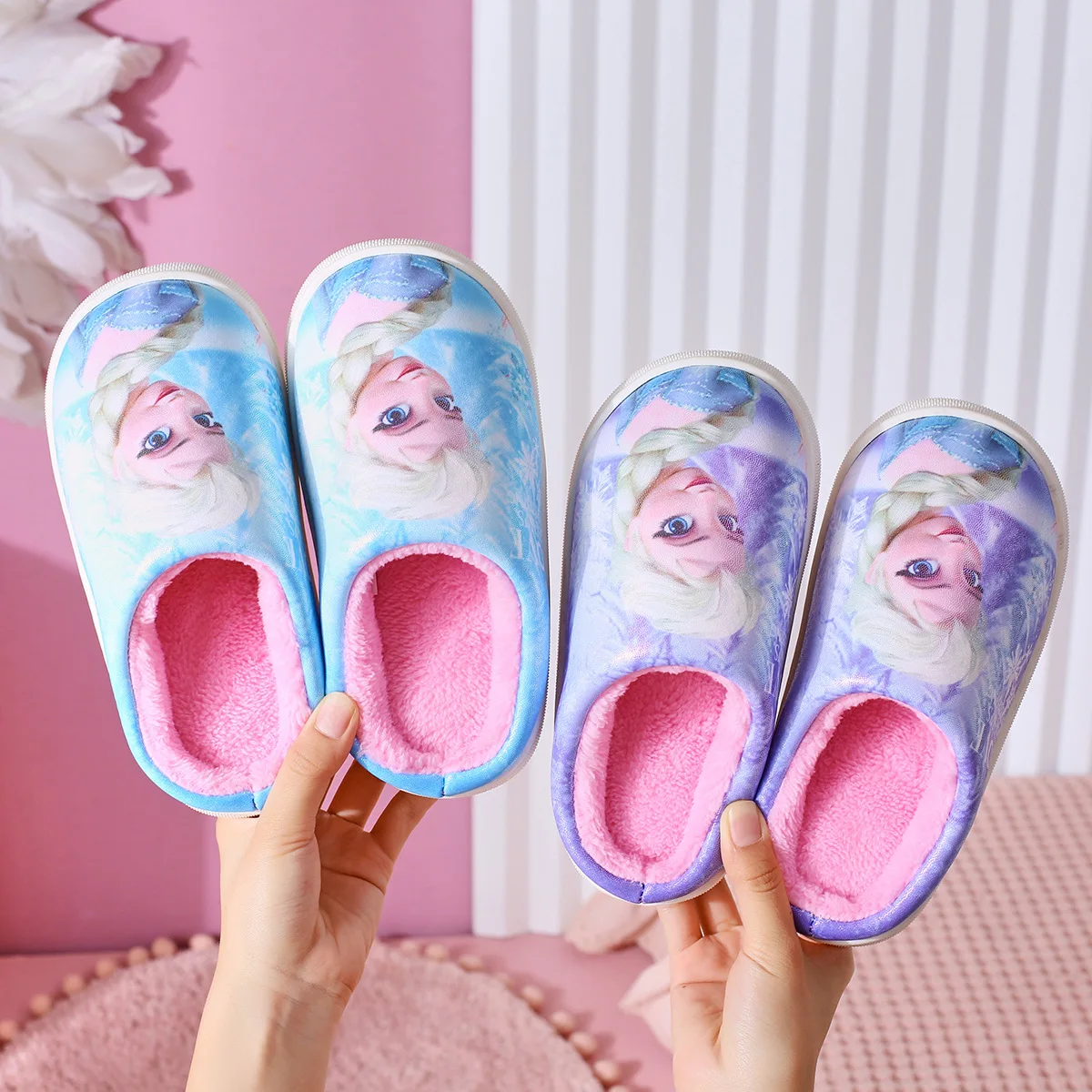 

Disney Genuine Frozen Elsa Princess Children's Cotton Slippers Girls Parent-child Soft Bottom Home Non-slip Warmth cotton shoes