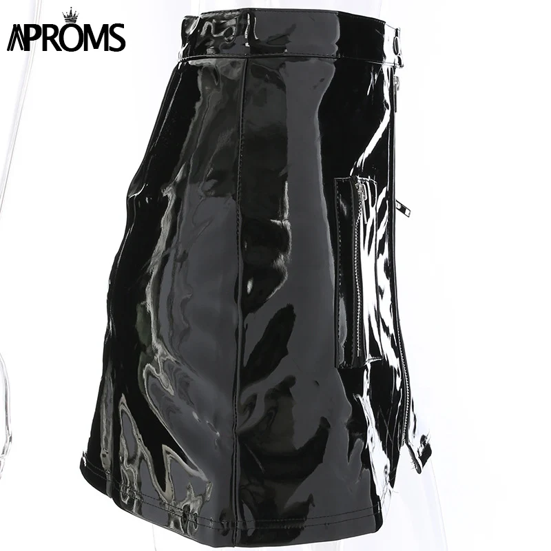 Aproms розовая юбка-карандаш из искусственной кожи для женщин, Осень-зима, Короткие мини юбки для женщин, сексуальная уличная одежда, юбка на молнии спереди
