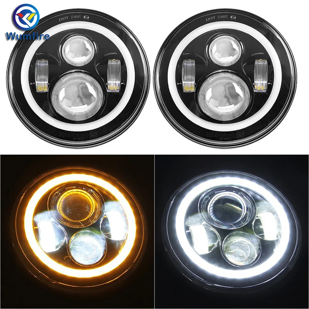 For Jeep Wrangler JK LJ CJ Lada 4x4 Headlights Bulb with red or amber Halo Angel Eye Colorful Ring DRL & Turn Signal Lights | Автомобили